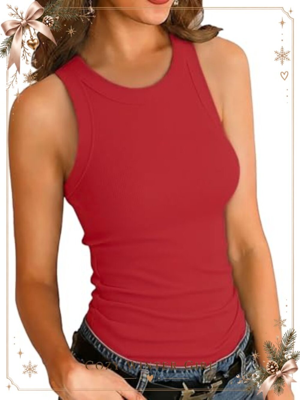 Women Ribbed Tank Top Sleeveless Round Neck Fitted Cami Shirt